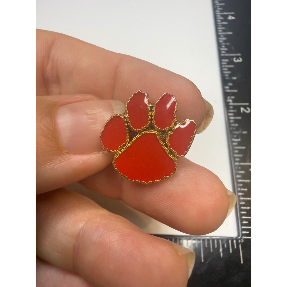 Red Paw Print Enamel Pin Gold Tone Animal Track School Spirit Lapel Pin Hat Pin